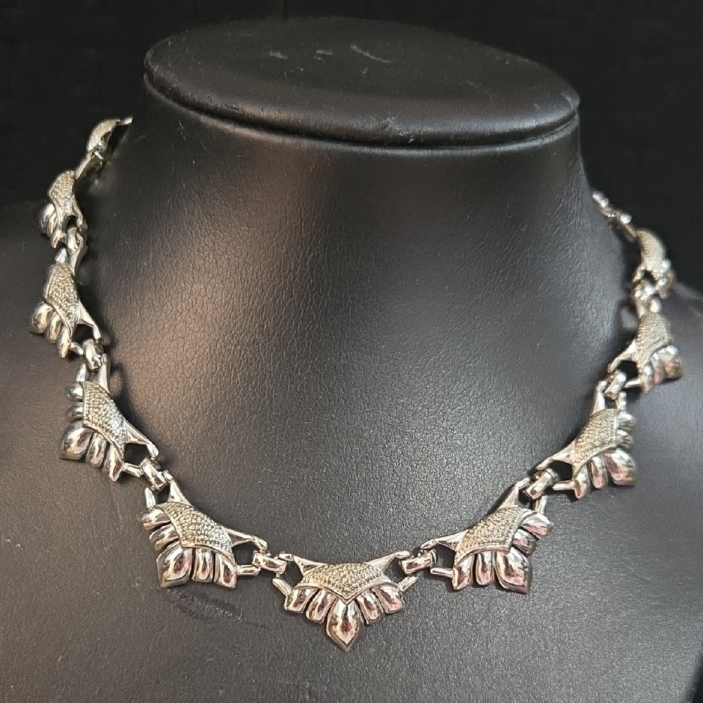 Vintage Coro Silvertone Choker Necklace with Intricate Design